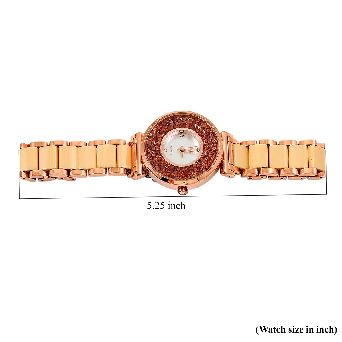 Closeout Adee Kaye Champagne Crystals, Ceramic and Rosetone Ladies Watch with MOP Dial image number 5