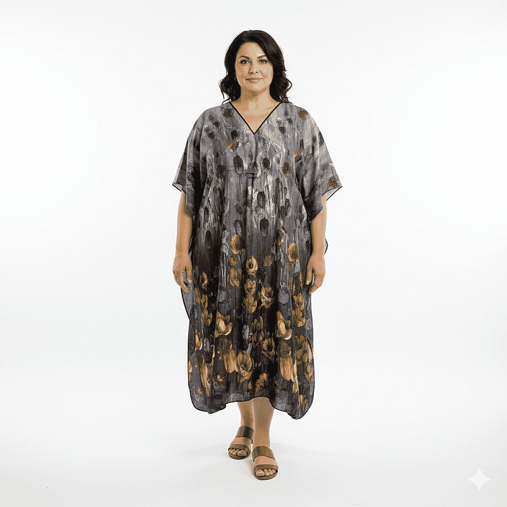 Winlar Gray Ombre Floral Print Kaftan - One Size Fits Most