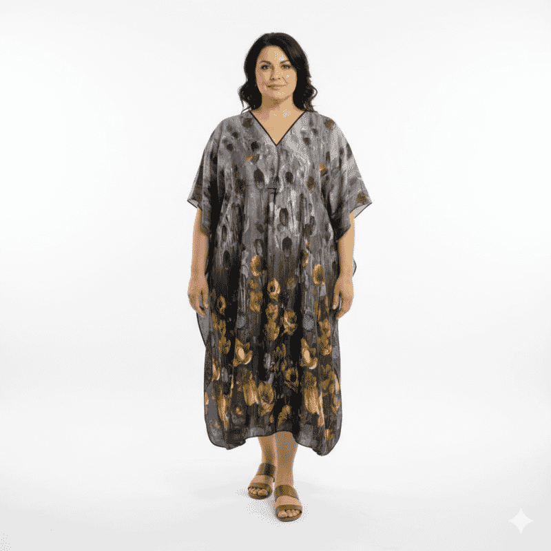 Winlar Gray Ombre Floral Print Kaftan - One Size Fits Most