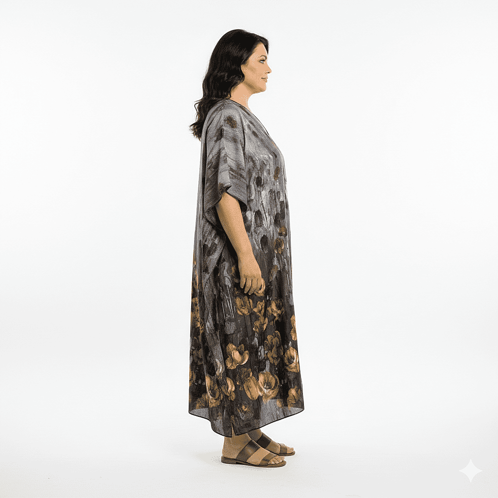 Winlar Gray Ombre Floral Print Kaftan - One Size Fits Most