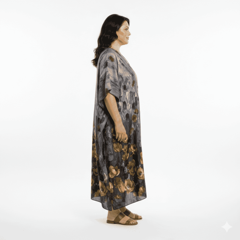 Winlar Gray Ombre Floral Print Kaftan - One Size Fits Most