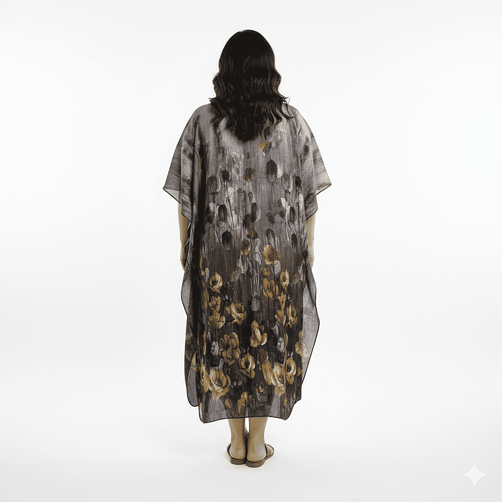 Winlar Gray Ombre Floral Print Kaftan - One Size Fits Most
