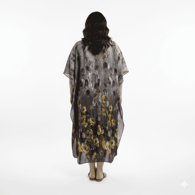 Winlar Gray Ombre Floral Print Kaftan - One Size Fits Most