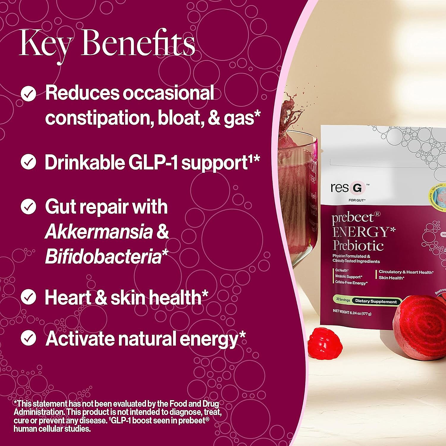 resG Prebeet Energy Prebiotic Dietary Supplement (30 Servings) Made in US