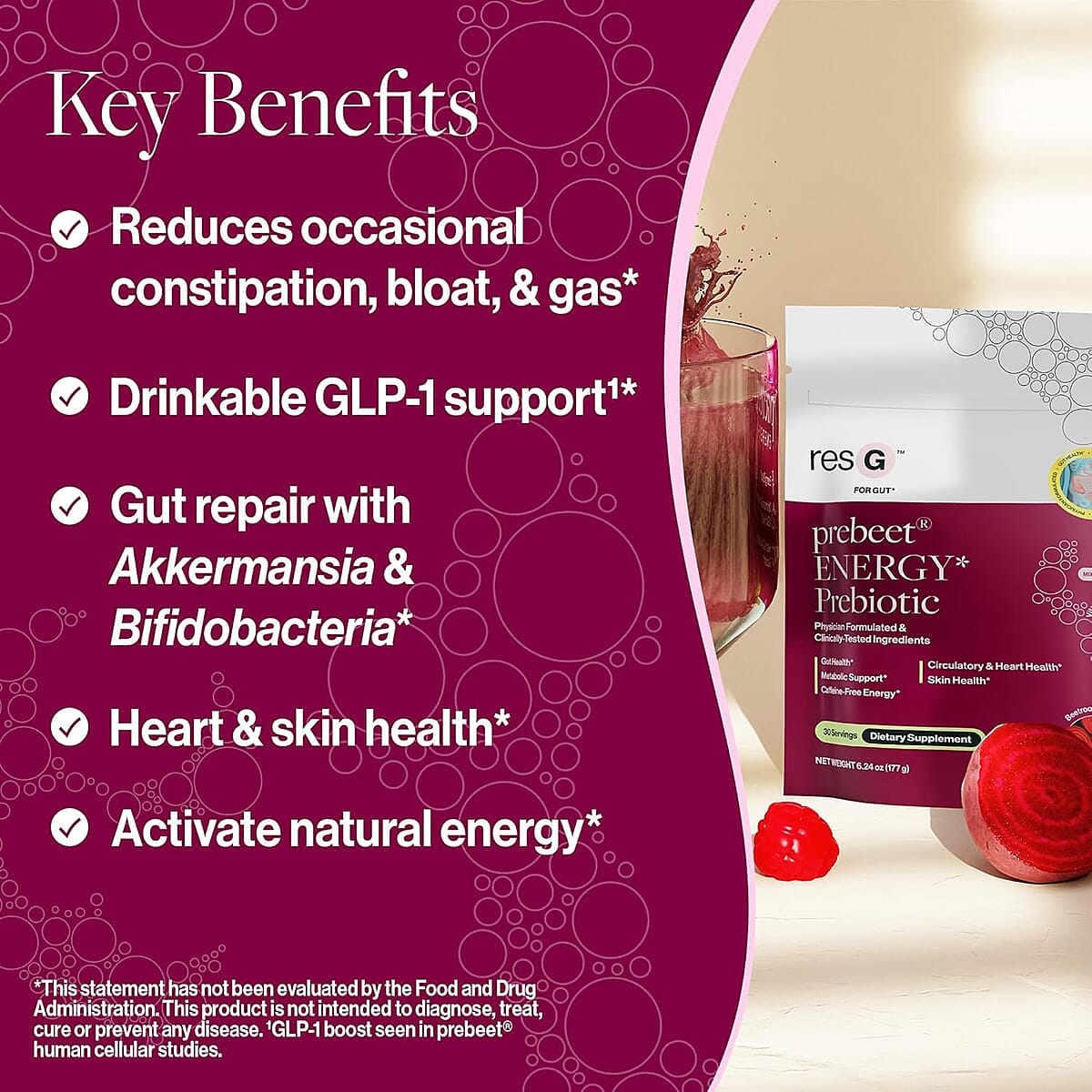 resG Prebeet Energy Prebiotic Dietary Supplement (30 Servings) Made in US image number 4