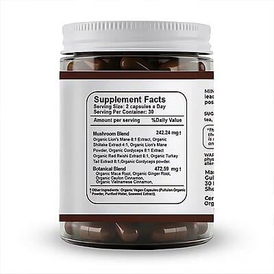 Mind Master Mushroom Capsules for Brain Health, Energy & Clarity Supplement (60 Capsules) Made in US