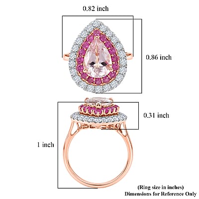 Certified & Appraised AAA Pink Morganite, Mozambique Ruby and Luxuriant Lab Grown Diamond G-H SI 3.20 ctw Ring in 10K Rose Gold (Size 5.0)
