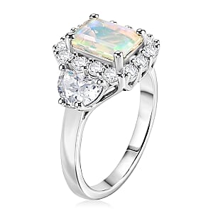 D'Joy Ethiopian Welo Opal and Moissanite 2.30 ctw Ring in Rhodium Over Sterling Silver (Size 8.0)