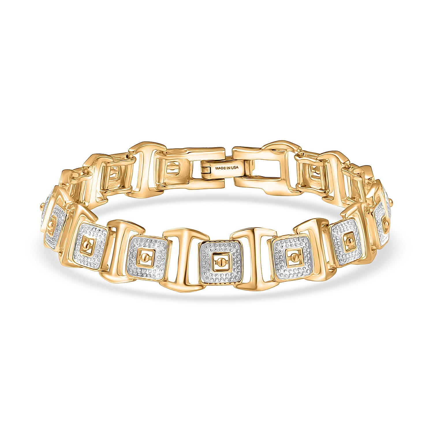 D'Joy Link Chain Bracelet in 18K Vermeil YG and Rhodium Over Sterling Silver (6.50 In) 15.45 Grams