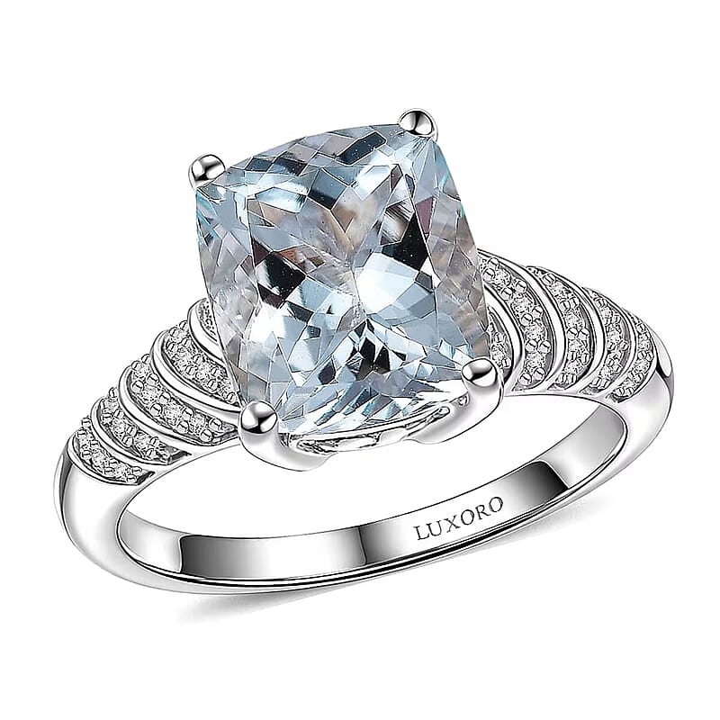 Luxoro Mangoro Santo Aquamarine, Diamond Ring in 10K White Gold 5.35 ctw (Size 6.0)