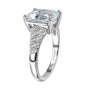 Luxoro Premium Mangoro Santo Aquamarine and Diamond I2 5.35 ctw The Blue Crest Ring in 10K White Gold (Size 6.0) 4.28 Grams