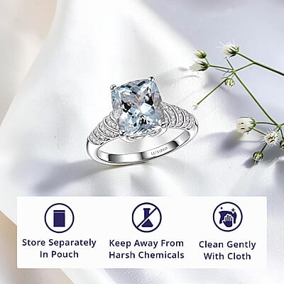 Luxoro Mangoro Santo Aquamarine, Diamond Ring in 10K White Gold 5.35 ctw (Size 6.0)