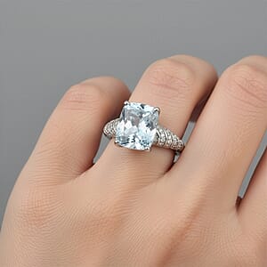 Luxoro Premium Mangoro Santo Aquamarine and Diamond I2 5.35 ctw Ring in 10K White Gold (Size 7.0) 4.28 Grams