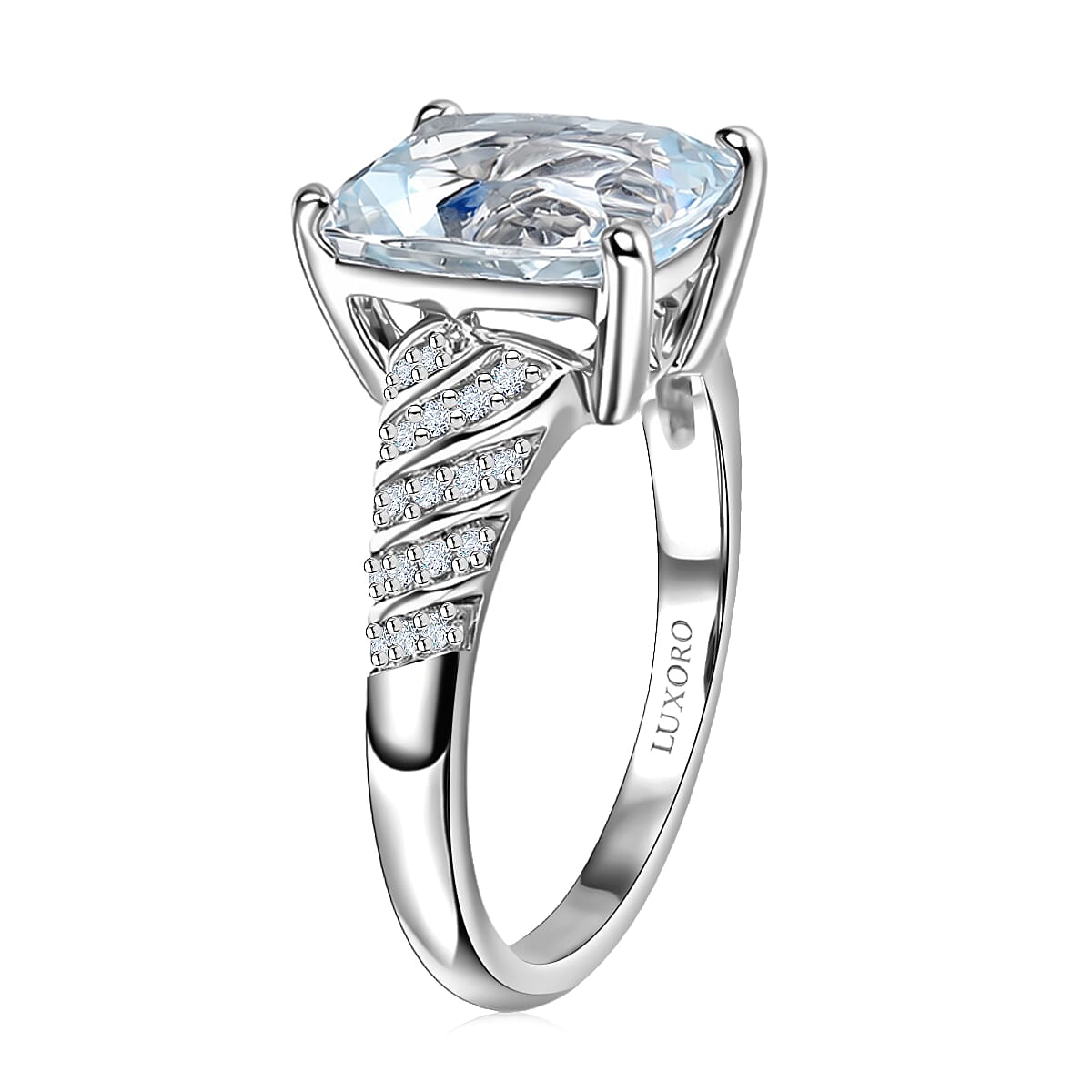 Luxoro Premium Mangoro Santo Aquamarine and Diamond I2 5.35 ctw Ring in 10K White Gold (Size 7.0) 4.28 Grams image number 3