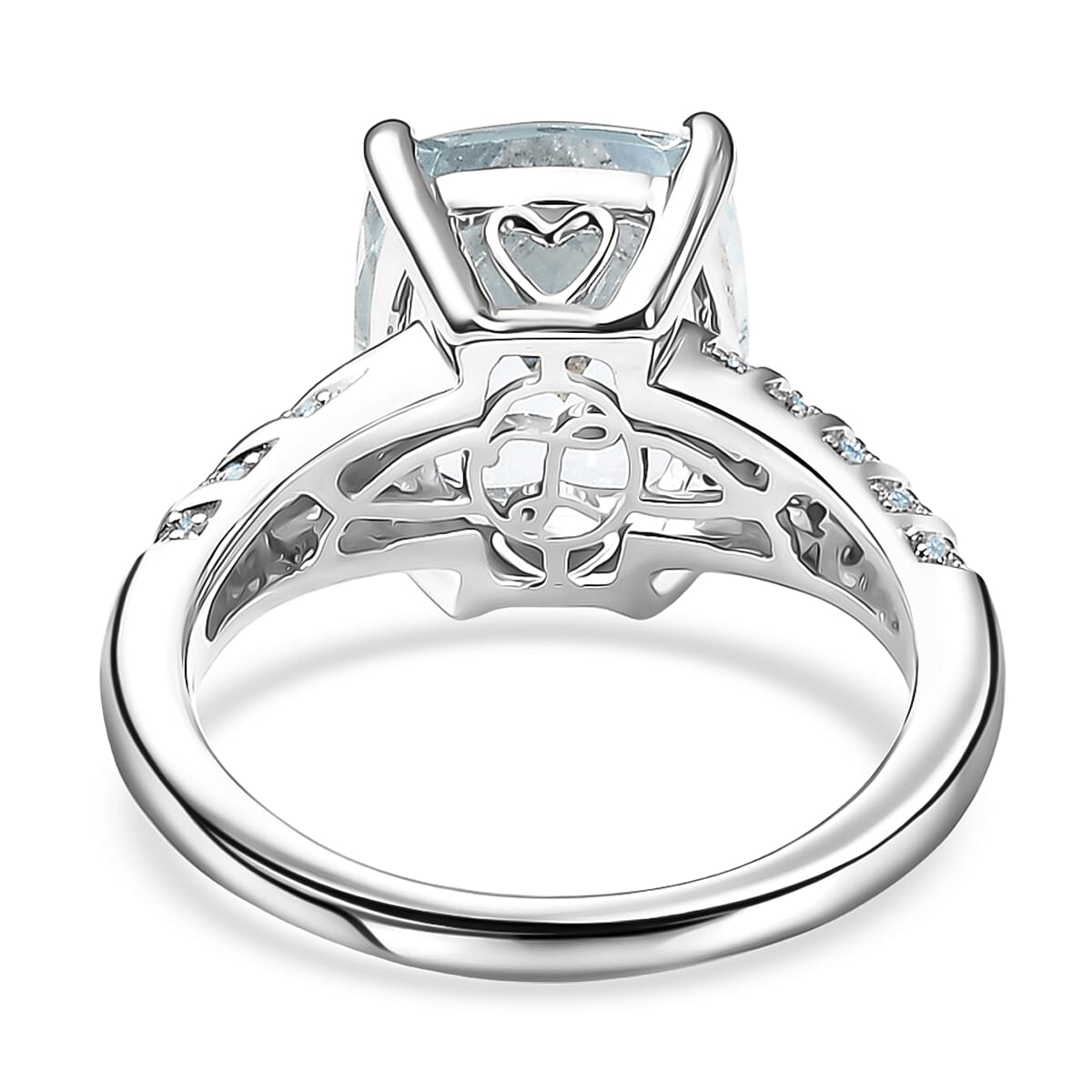 Luxoro Premium Mangoro Santo Aquamarine and Diamond I2 5.35 ctw Ring in 10K White Gold (Size 7.0) 4.28 Grams image number 4