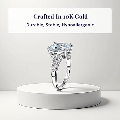 Luxoro Mangoro Santo Aquamarine, Diamond Ring in 10K White Gold 5.35 ctw (Size 8.0)