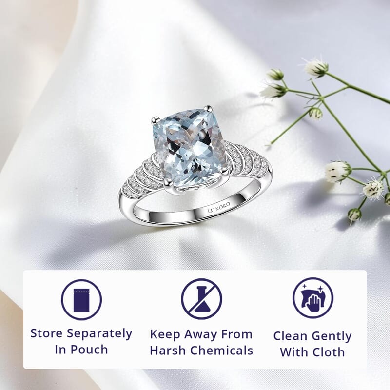 Luxoro Mangoro Santo Aquamarine, Diamond Ring in 10K White Gold 5.35 ctw (Size 8.0)