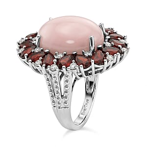 EverTrue Peruvian Pink Opal and Multi Gemstone 12.15 ctw Ring in Platinum Bond (Size 10.0)