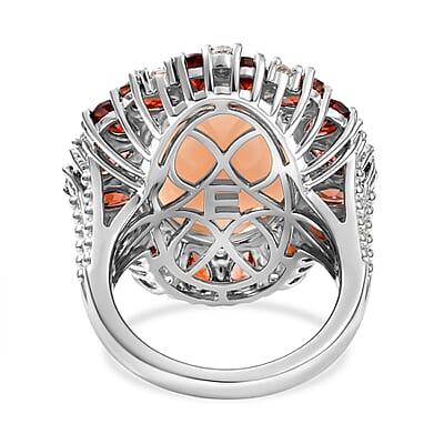 EverTrue Peruvian Pink Opal and Multi Gemstone 12.15 ctw Peony Floral Ring in Platinum Bond (Size 10.0)