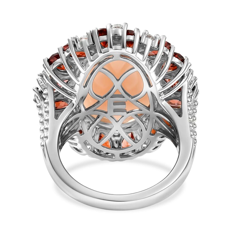 EverTrue Peruvian Pink Opal and Multi Gemstone 12.15 ctw Peony Floral Ring in Platinum Bond (Size 10.0)
