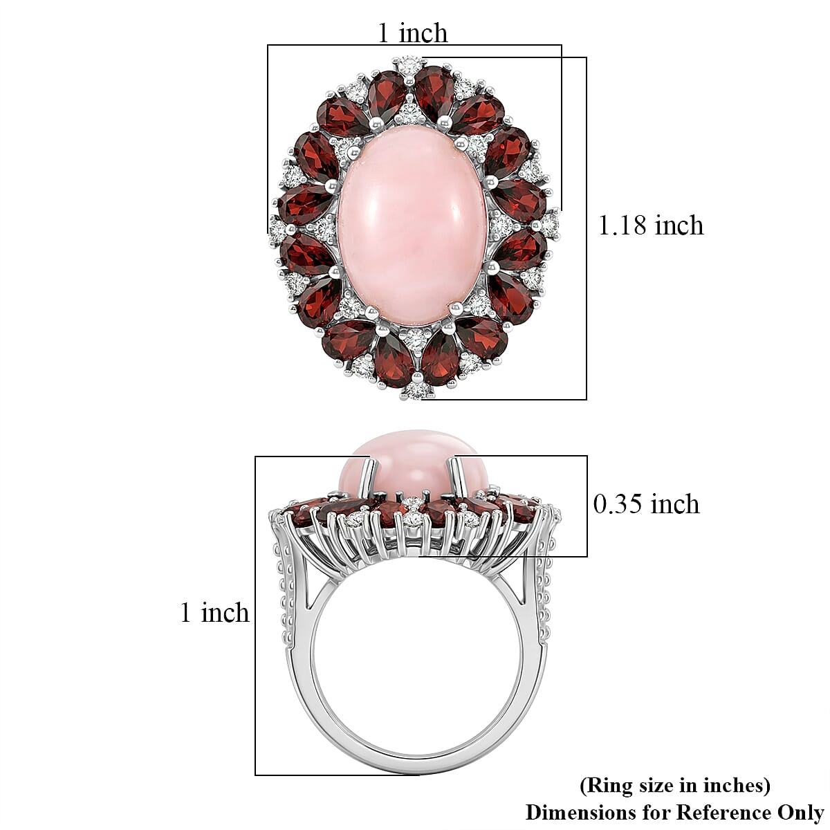 EverTrue Peruvian Pink Opal and Multi Gemstone 12.15 ctw Peony Floral Ring in Platinum Bond (Size 10.0)