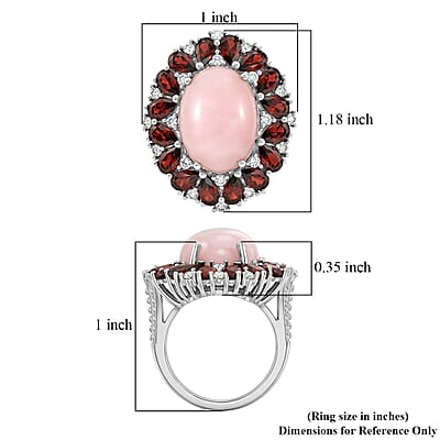 EverTrue Peruvian Pink Opal and Multi Gemstone 12.15 ctw Peony Floral Ring in Platinum Bond (Size 10.0)
