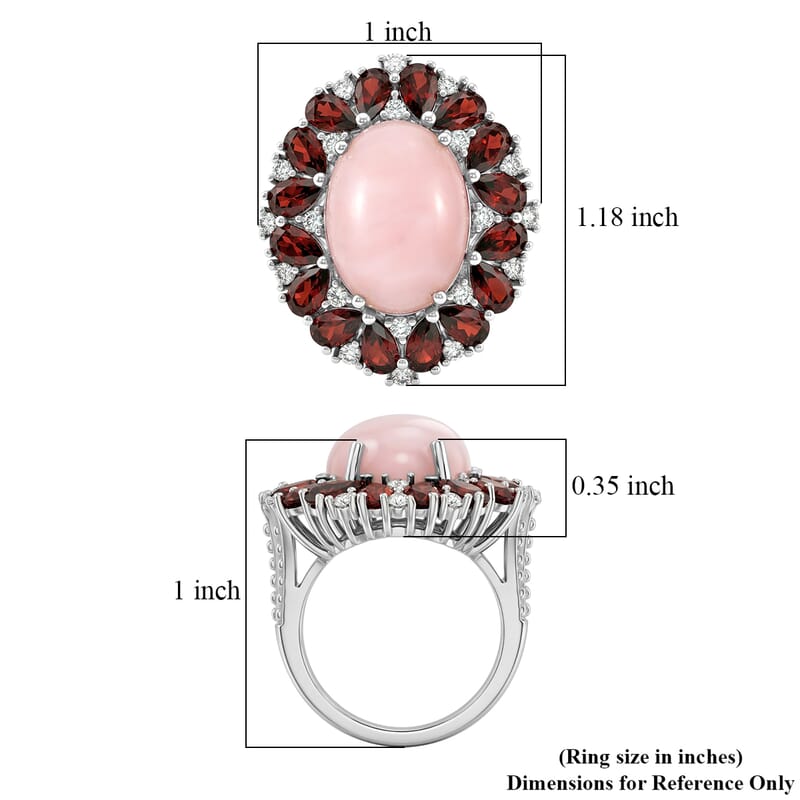 EverTrue Peruvian Pink Opal and Multi Gemstone 12.15 ctw Peony Floral Ring in Platinum Bond (Size 10.0)