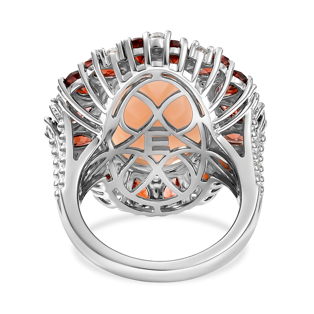 EverTrue Peruvian Pink Opal and Multi Gemstone 12.15 ctw Peony Floral Ring in Platinum Bond (Size 5.0) image number 4