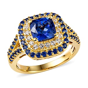EverTrue Lab Created Blue and White Sapphire 2.60 ctw Royal Double Halo Ring in 18K RG Plated (Size  10.0)