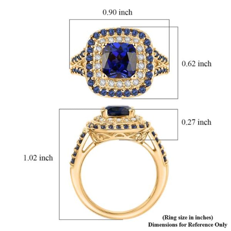 EverTrue Lab Created Blue and White Sapphire 3.60 ctw Royal Double Halo Ring in 18K YG Plated (Size 10.0)