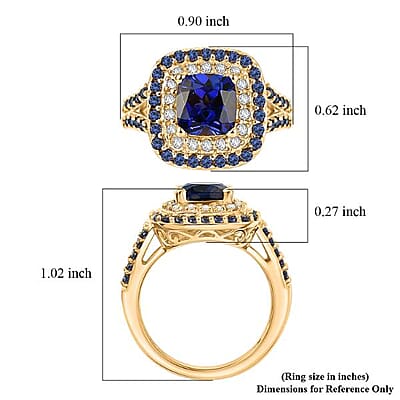 EverTrue Lab Created Blue and White Sapphire 3.60 ctw Royal Double Halo Ring in 18K YG Plated (Size 11.0)