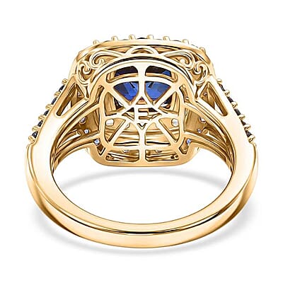 EverTrue Lab Created Blue and White Sapphire 3.60 ctw Royal Double Halo Ring in 18K YG Plated (Size 11.0)