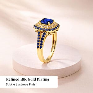 EverTrue Lab Created Blue and White Sapphire 3.60 ctw Royal Double Halo Ring in 18K YG Plated (Size 5.0)