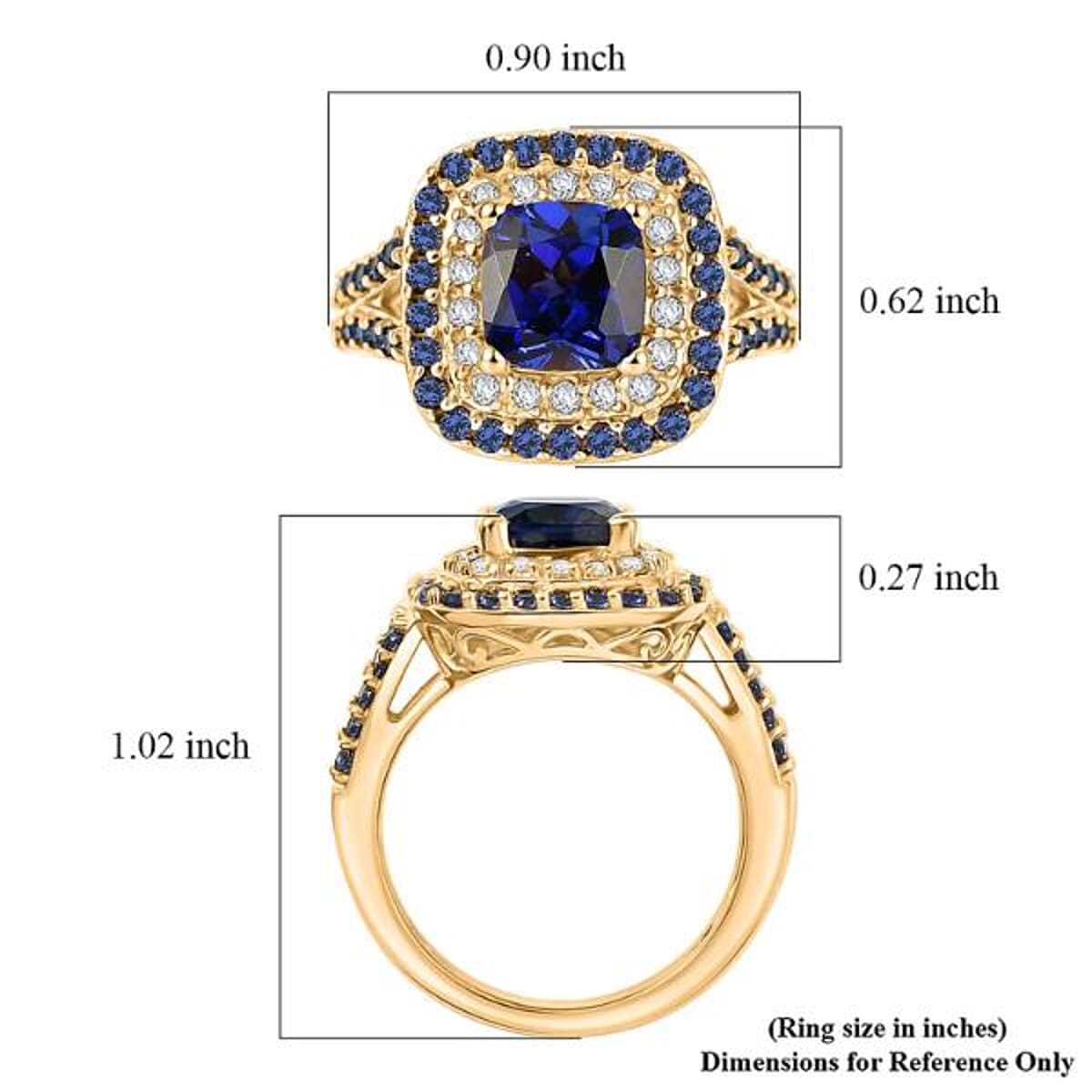 EverTrue Lab Created Blue and White Sapphire 3.60 ctw Royal Double Halo Ring in 18K YG Plated (Size 6.0) image number 5