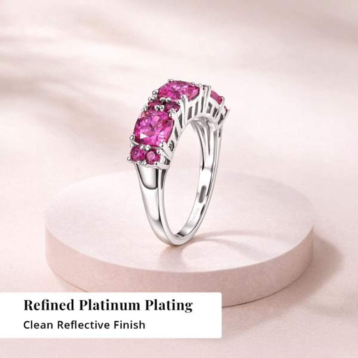 EverTrue Lab Created Pink Sapphire 4.60 ctw Art Deco Ring in Platinum Bond (Size 10.0 image number 2