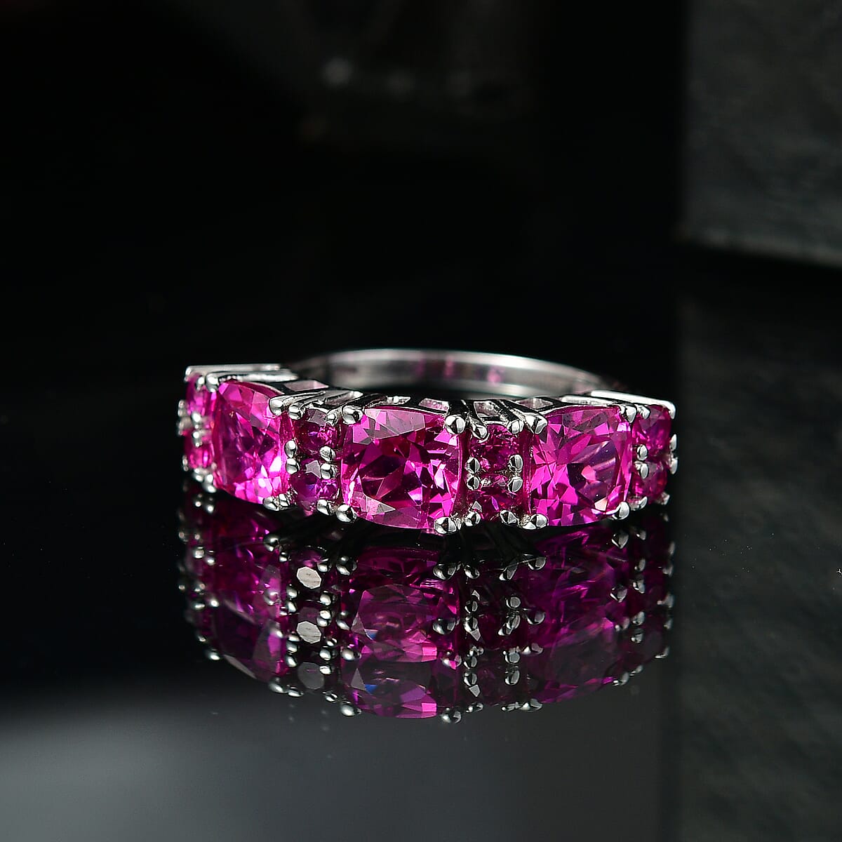 EverTrue Lab Created Pink Sapphire Ring in Platinum Bond (Size 10.0) 4.60 ctw image number 1