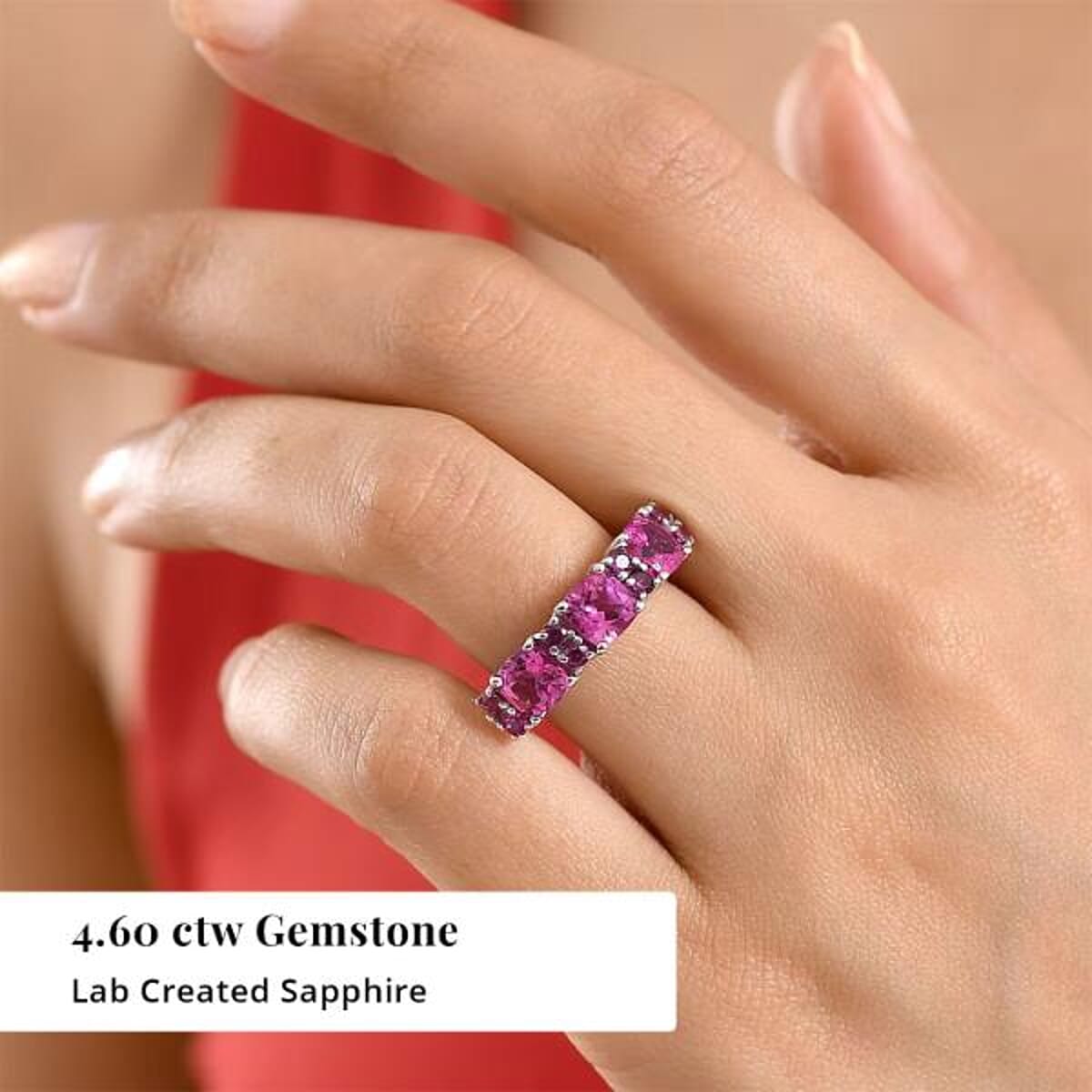 EverTrue Lab Created Pink Sapphire 4.60 ctw Art Deco Ring in Platinum Bond (Size 5.0) image number 1