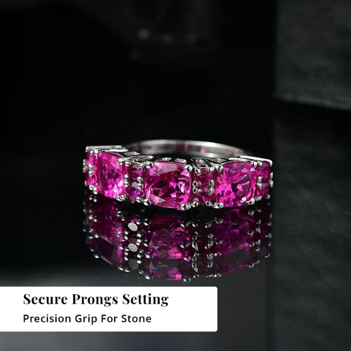 EverTrue Lab Created Pink Sapphire 4.60 ctw Art Deco Ring in Platinum Bond (Size 6.0) image number 3