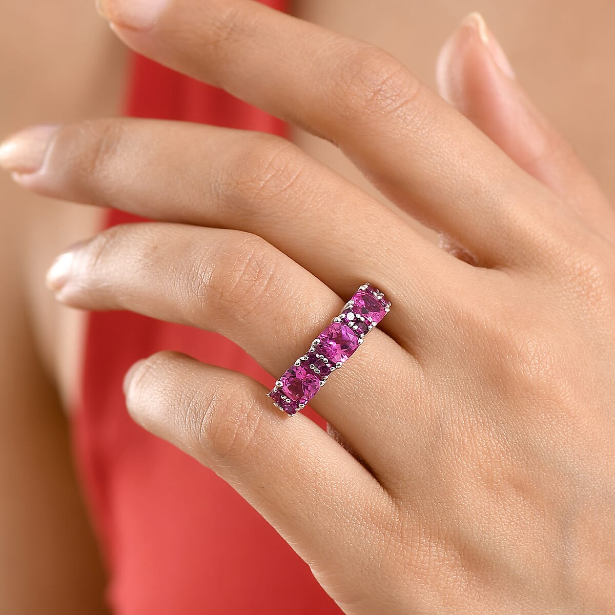 EverTrue Lab Created Pink Sapphire Ring in Platinum Bond (Size 10.0) 4.60 ctw image number 2