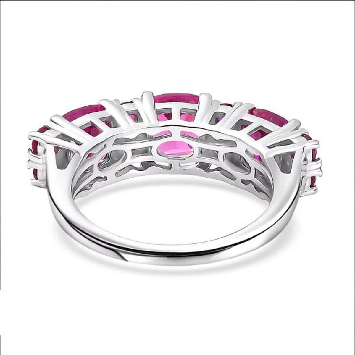 EverTrue Lab Created Pink Sapphire 4.60 ctw Art Deco Ring in Platinum Bond (Size 7.0) image number 6