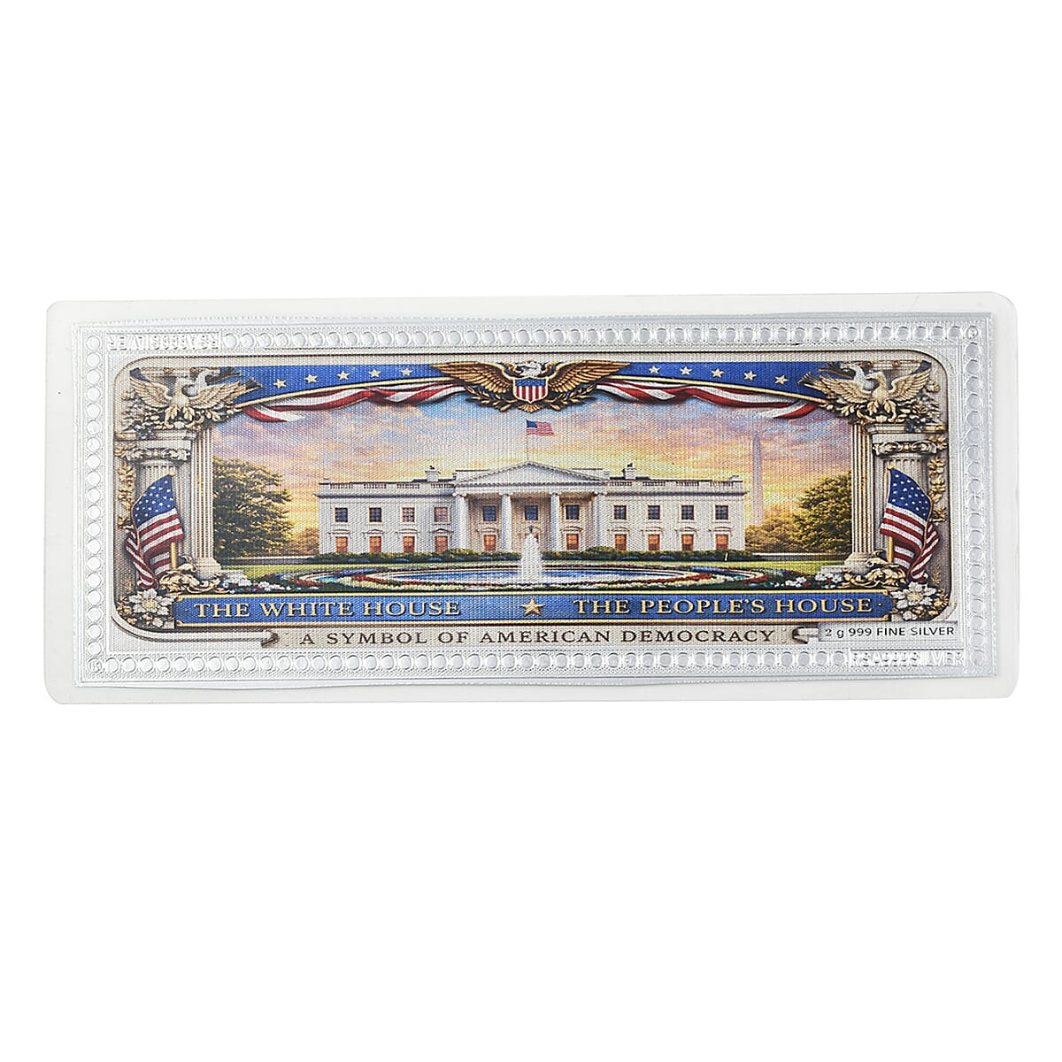 999.9 Fine Silver Heart of the Nation - The White House Printed Embossed Sheet (2 g) image number 2