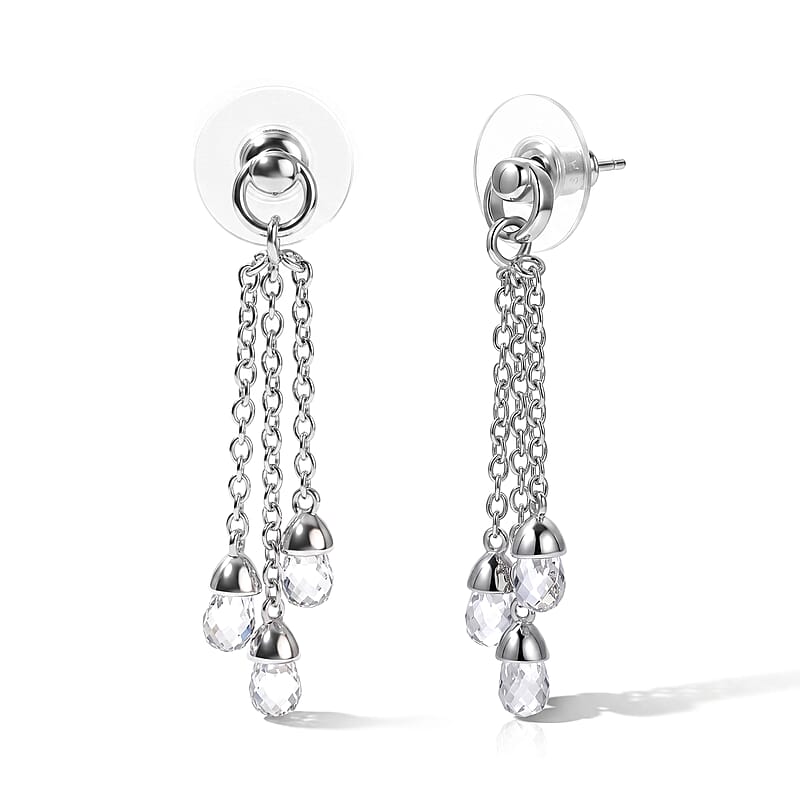EverTrue Simulated Diamond Beaded Earringss in Platinum Bond