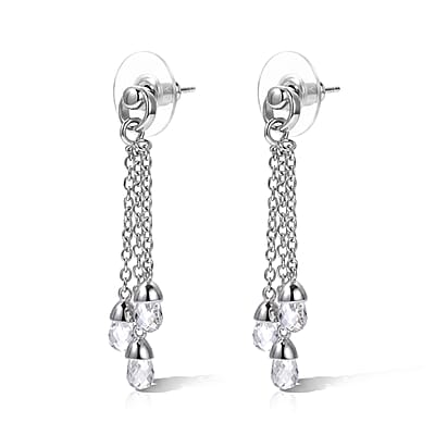 EverTrue Simulated Diamond Beaded Earringss in Platinum Bond