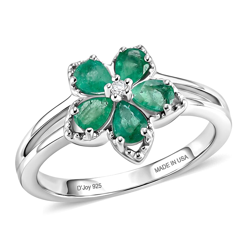 Premium Kagem Zambian Emerald and Luxuriant Lab Grown Diamond G-H SI 1.00 ctw Floral Sparkle Ring in Rhodium Over Sterling Silver (Size 5.0)