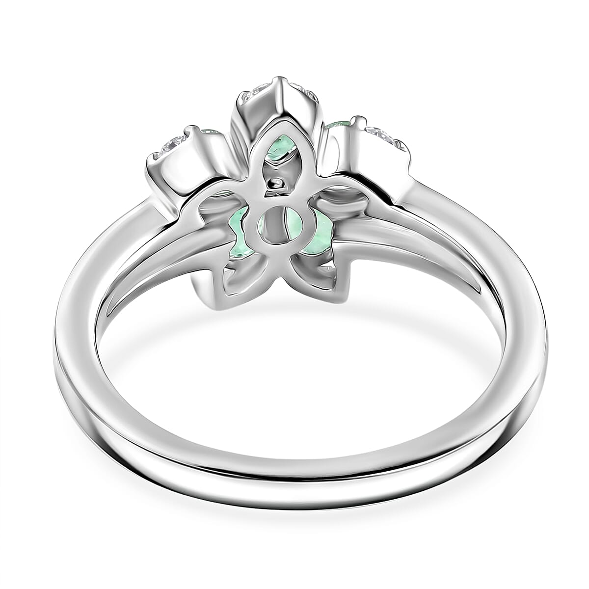 Premium Kagem Zambian Emerald and Luxuriant Lab Grown Diamond G-H SI 1.00 ctw Floral Sparkle Ring in Rhodium Over Sterling Silver (Size 5.0)