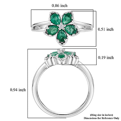 Premium Kagem Zambian Emerald and Luxuriant Lab Grown Diamond G-H SI 1.00 ctw Floral Sparkle Ring in Rhodium Over Sterling Silver (Size 5.0)