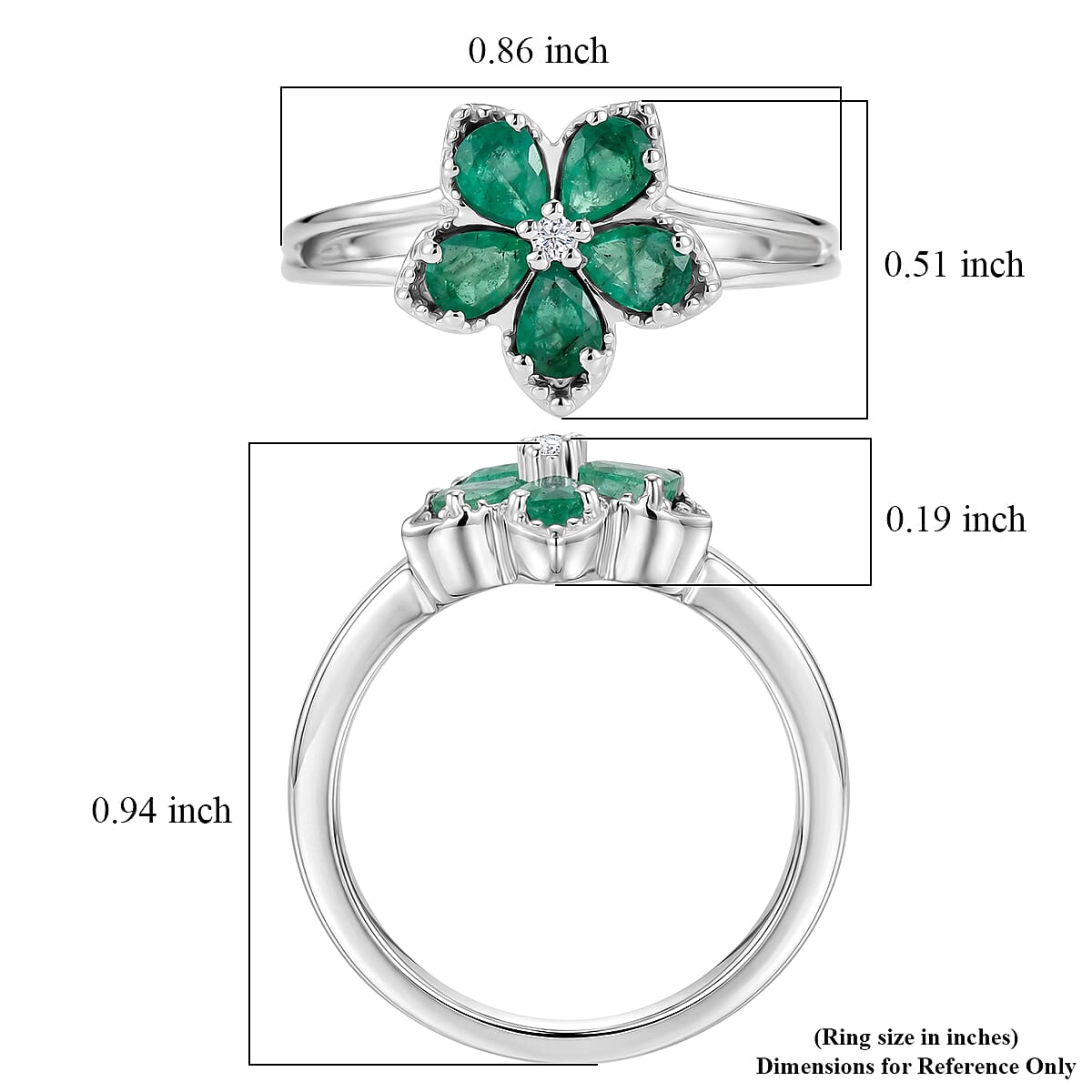 Premium Kagem Zambian Emerald and Luxuriant Lab Grown Diamond G-H SI 1.00 ctw Floral Sparkle Ring in Rhodium Over Sterling Silver (Size 7.0) image number 5