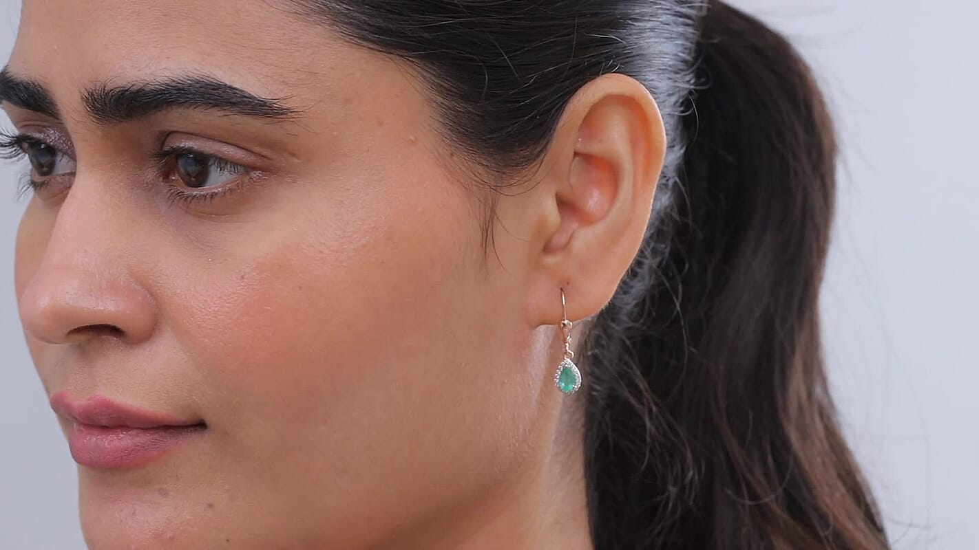 D'Joy Premium Kagem Zambian Emerald, Moissanite Earrings in 18K Vermeil RG Over Sterling Silver 0.90 ctw