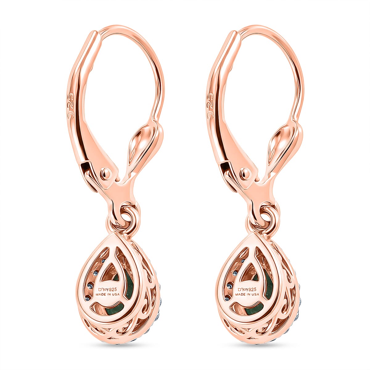 D'Joy Premium Kagem Zambian Emerald and Moissanite 0.90 ctw Drop Earrings in 18K Vermeil Rose Gold Over Sterling Silver
