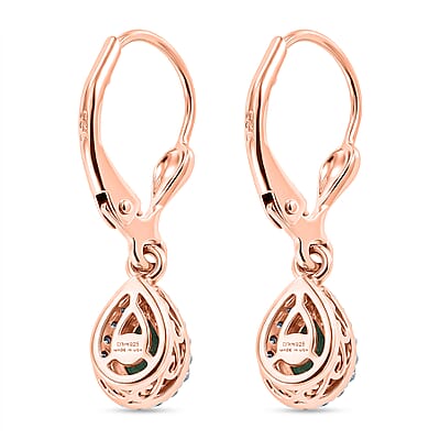D'Joy Premium Kagem Zambian Emerald and Moissanite 0.90 ctw Drop Earrings in 18K Vermeil Rose Gold Over Sterling Silver